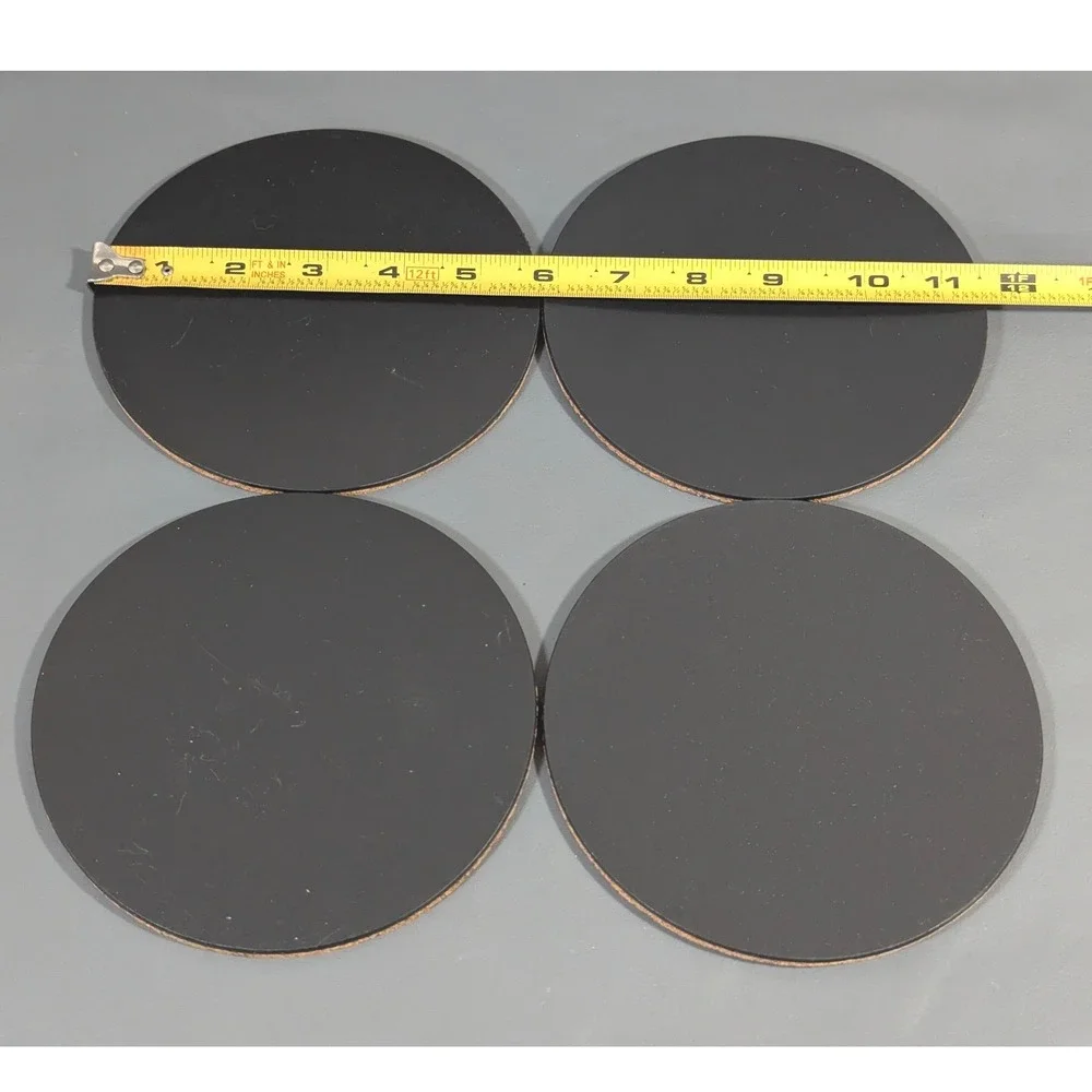 Set of 4 Large Round Black and Cork Coasters 5.75 Inch Circular Tabletop